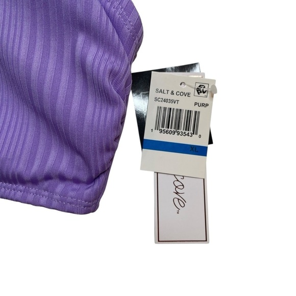 Salt + Cove Ribbed Square-Neck Bikini Top & V-Waist Bikini Bottoms Purple XL New - Picture 3 of 9